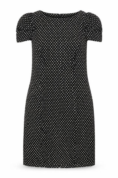 Great Plains London Womens Black Polka Dot Polyester Shift Size S Round Neck Zip - Rouched Sleeve