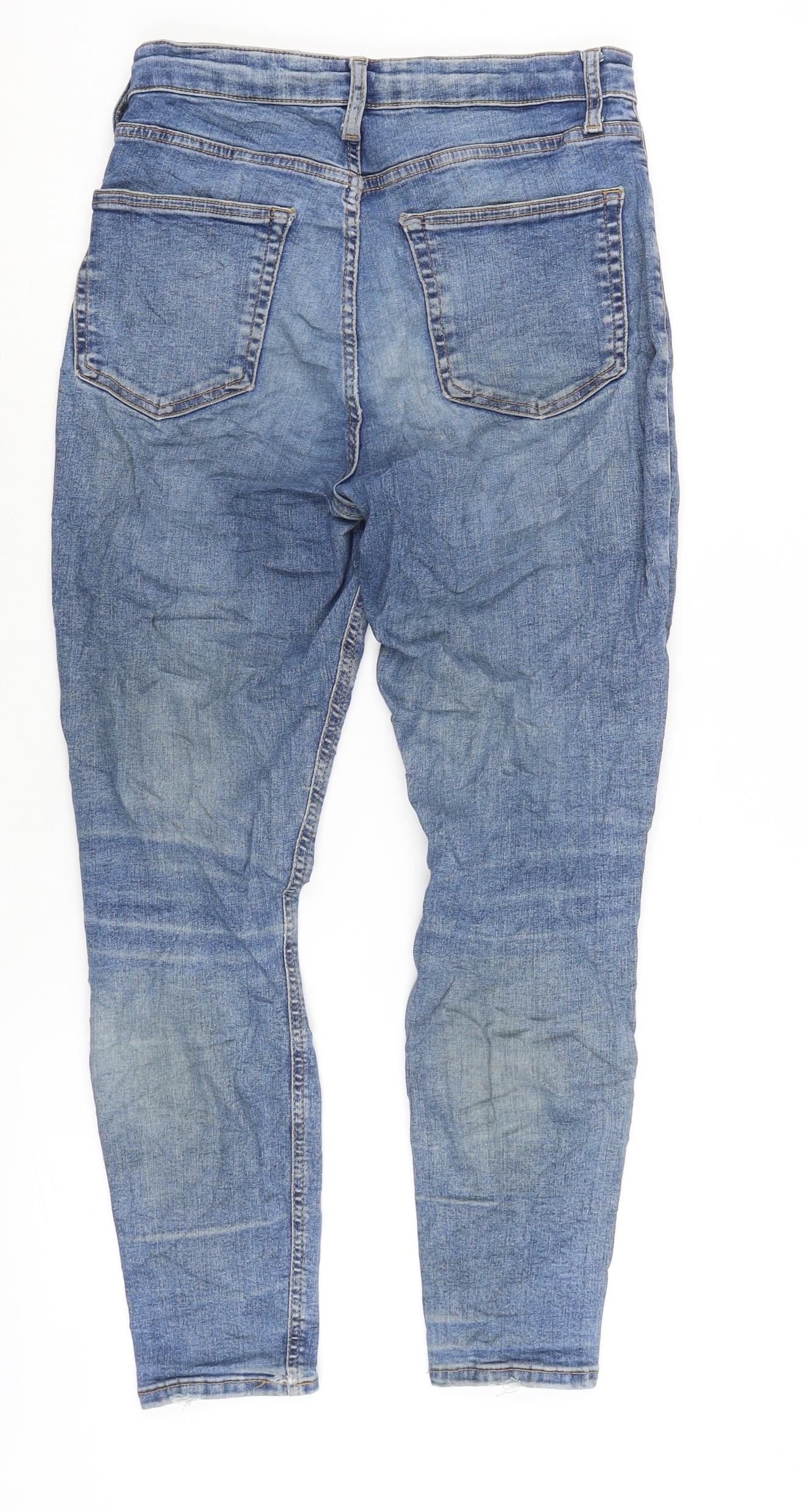 Topshop Womens Blue Cotton Blend Tapered Jeans Size 28 in L30 in Regular Zip