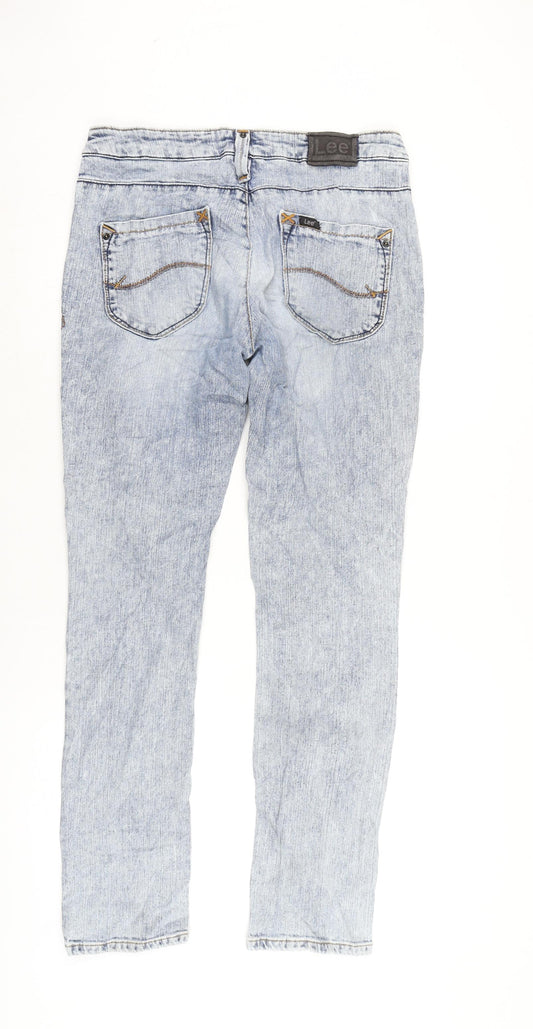 Lee Womens Blue Cotton Blend Straight Jeans Size 30 in L30 in Regular Tie