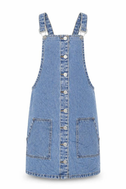 Denim & Co. Womens Blue Cotton Pinafore/Dungaree Dress Size 8 Square Neck Snap