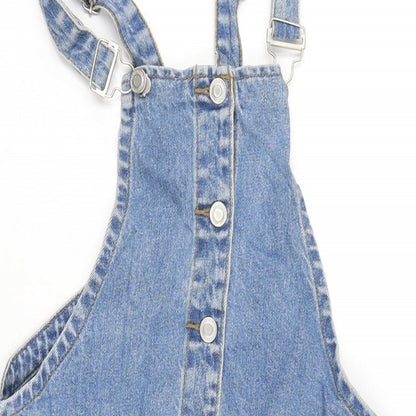 Denim & Co. Womens Blue Cotton Pinafore/Dungaree Dress Size 8 Square Neck Snap