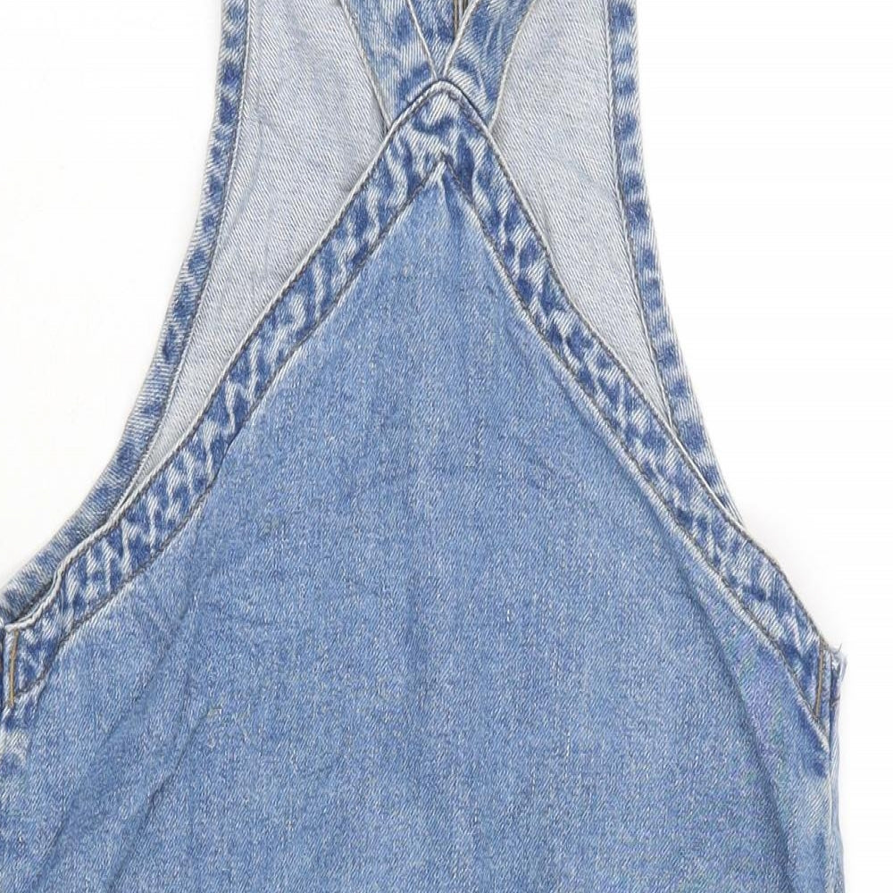 Denim & Co. Womens Blue Cotton Pinafore/Dungaree Dress Size 8 Square Neck Snap