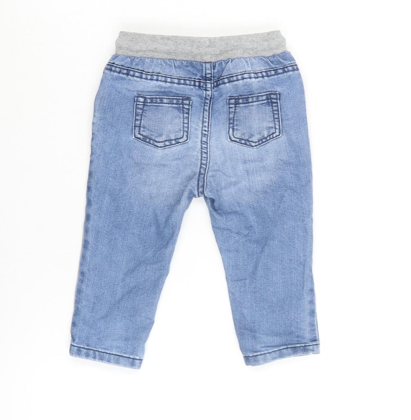 F&F Boys Blue Cotton Capri Jeans Size 9-12 Months Tie - Inside Leg 10 In