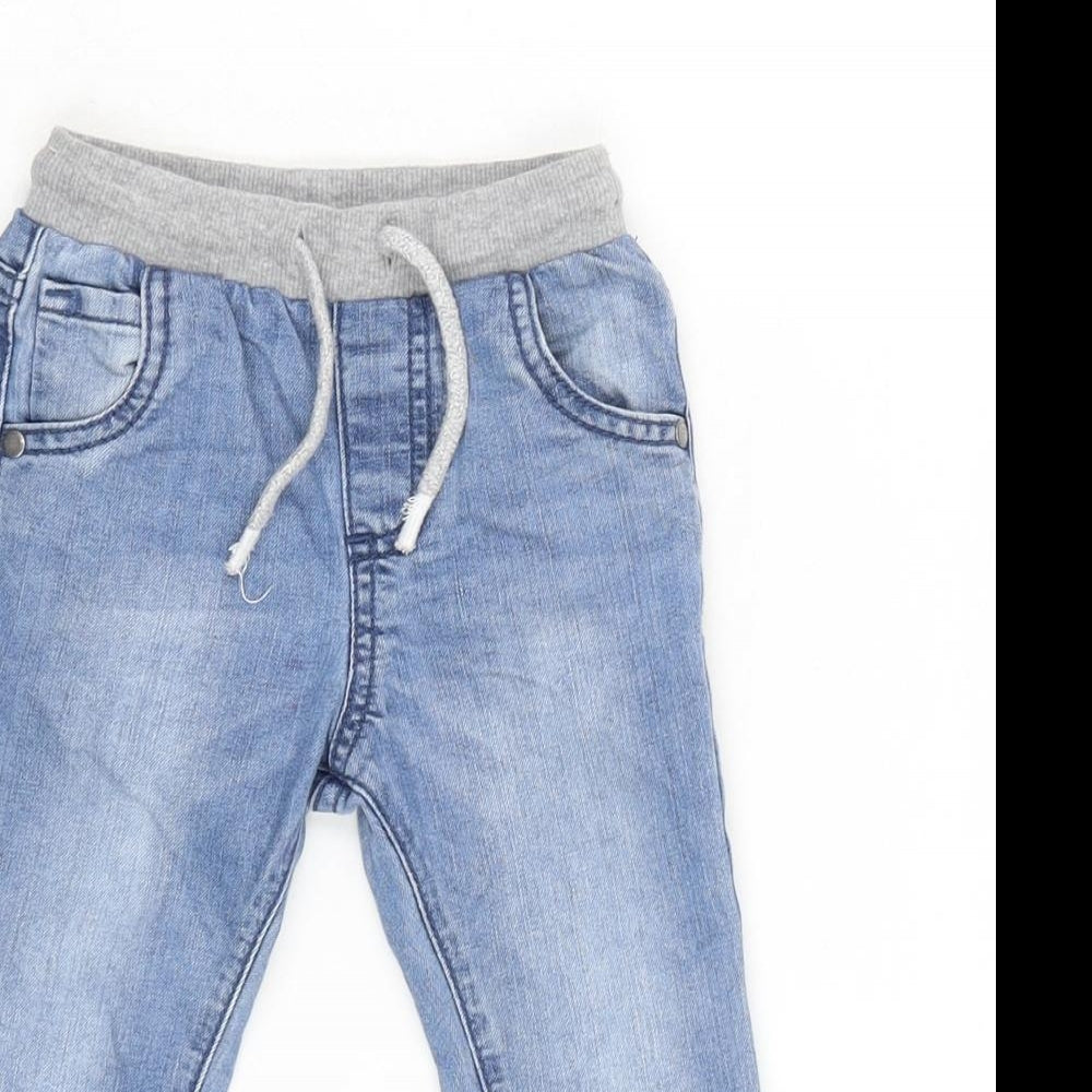 F&F Boys Blue Cotton Capri Jeans Size 9-12 Months Tie - Inside Leg 10 In