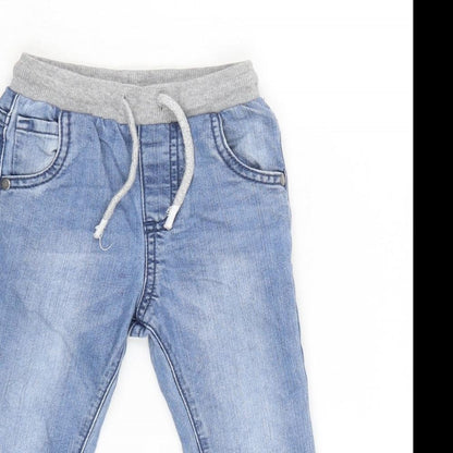 F&F Boys Blue Cotton Capri Jeans Size 9-12 Months Tie - Inside Leg 10 In