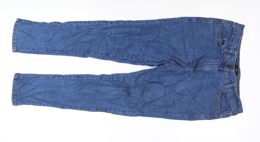 M&Co Womens Blue Cotton Blend Straight Jeans Size 10 L27 in Regular Zip