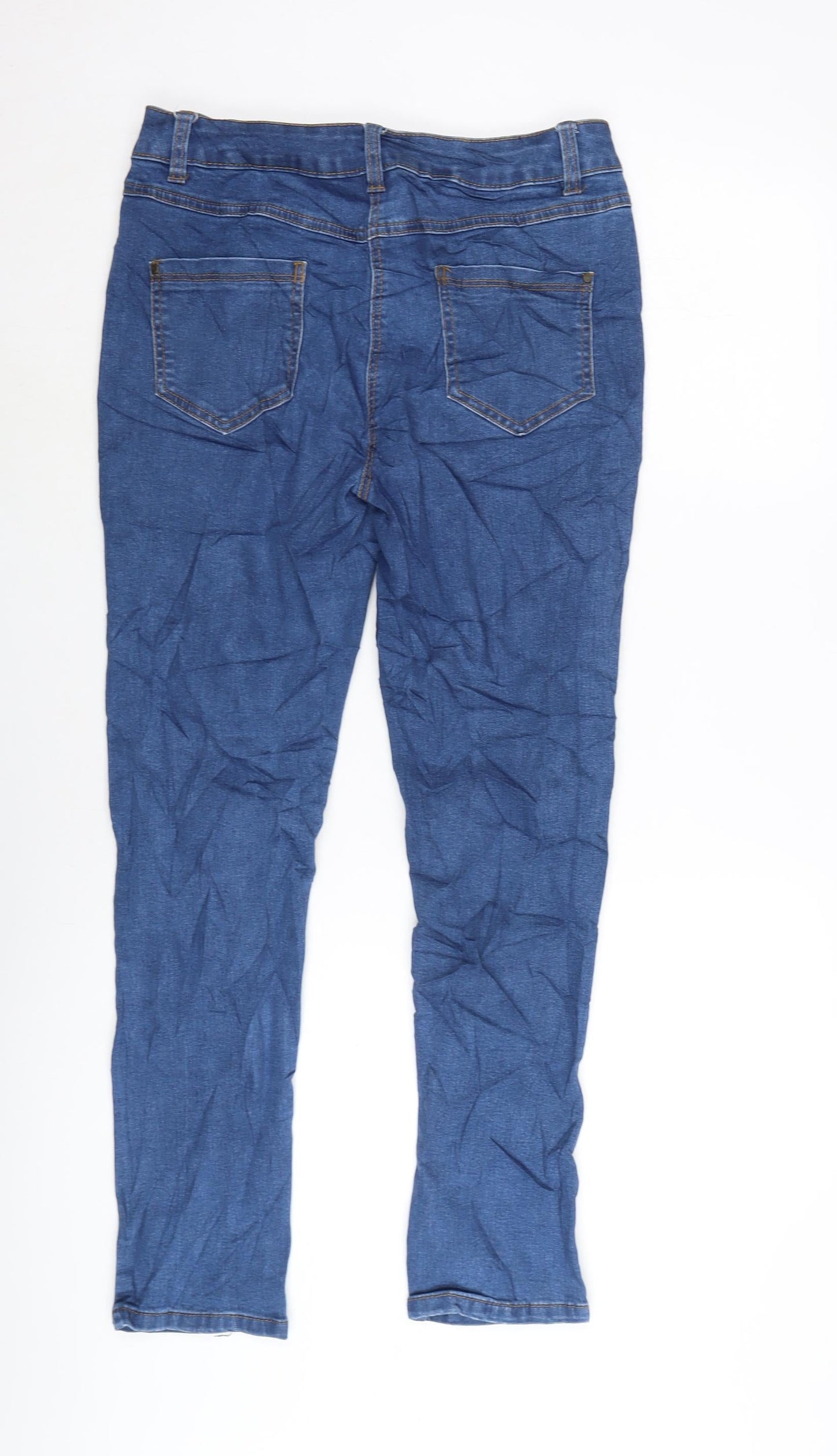 M&Co Womens Blue Cotton Blend Straight Jeans Size 10 L27 in Regular Zip