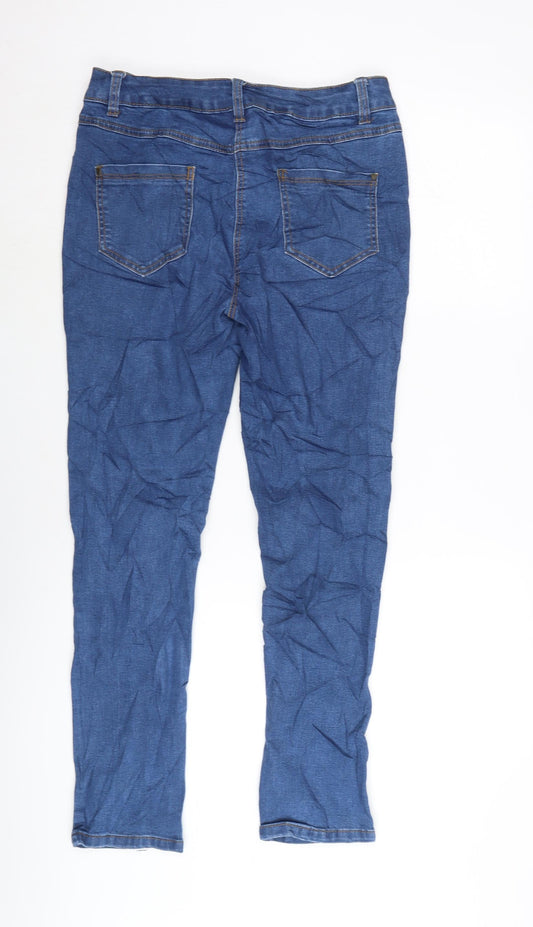 M&Co Womens Blue Cotton Blend Straight Jeans Size 10 L27 in Regular Zip