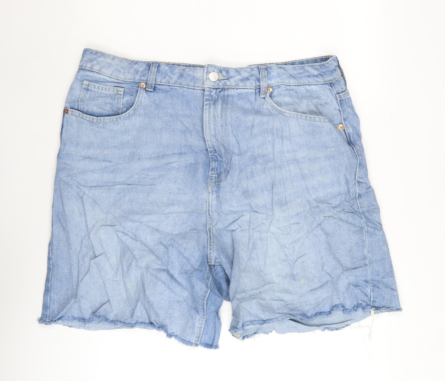 F&F Womens Blue Cotton Cut-Off Shorts Size 20 Regular Zip