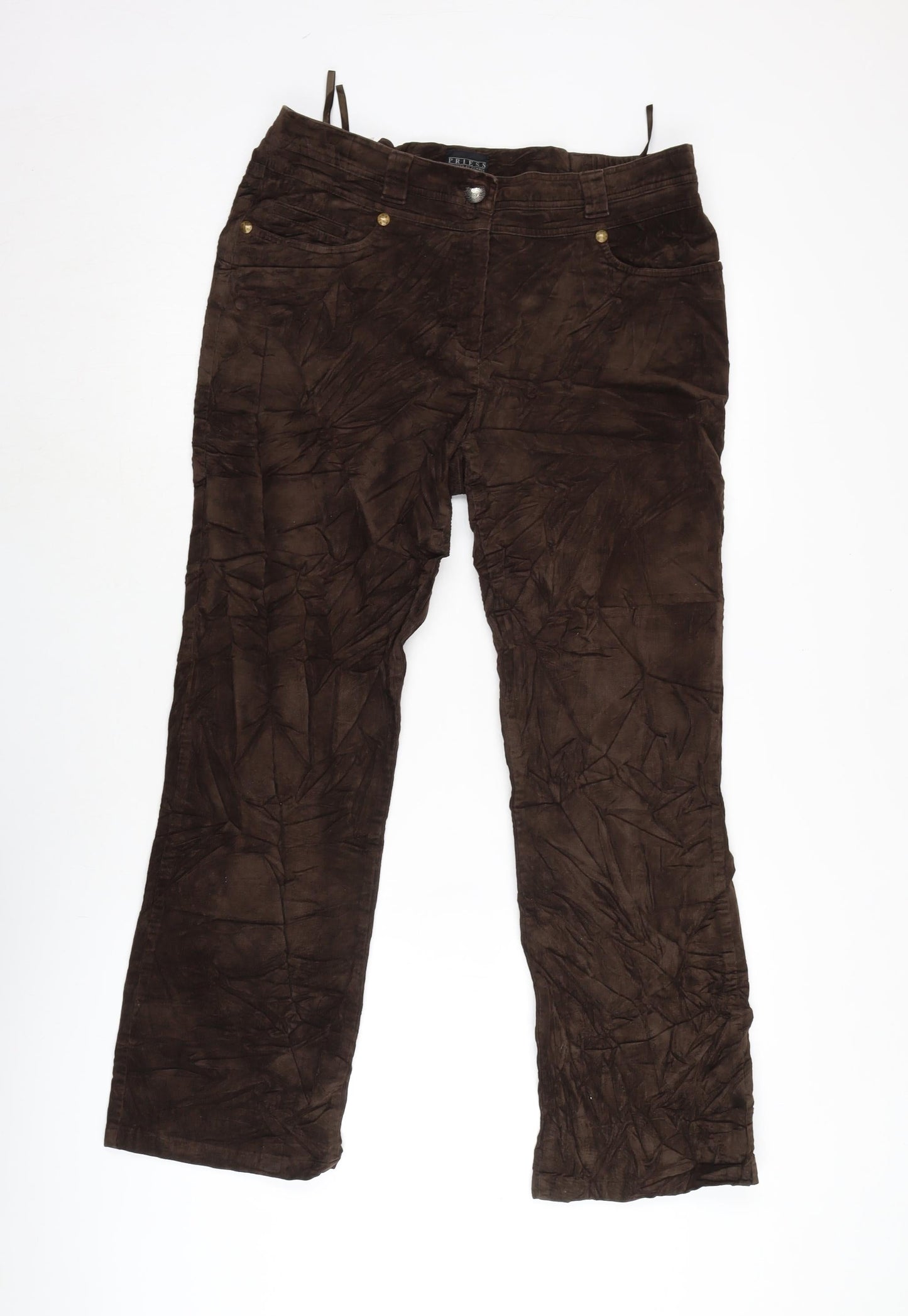 Priess Womens Brown Cotton Trousers Size 32 in L27.5 in Regular Zip