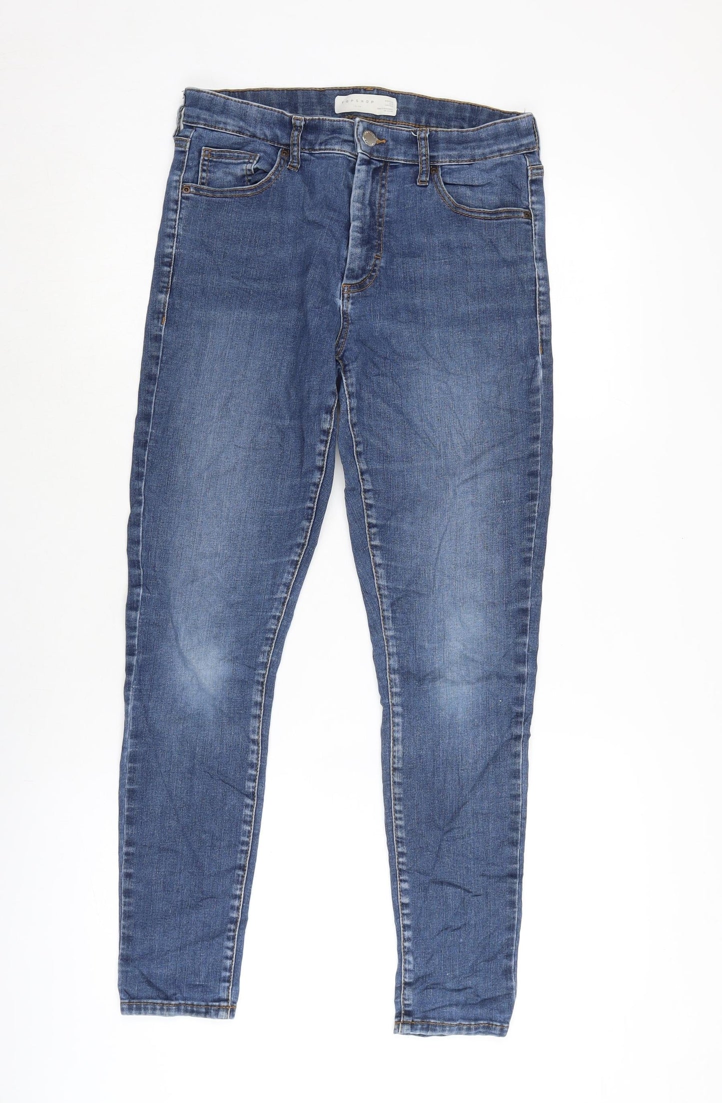 Topshop Womens Blue Cotton Blend Tapered Jeans Size 30 in L27 in Regular Zip