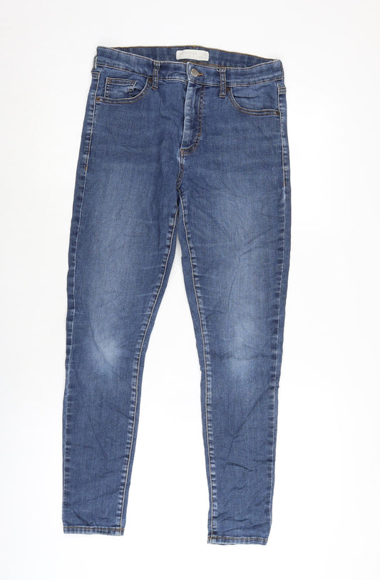 Topshop Womens Blue Cotton Blend Tapered Jeans Size 30 in L27 in Regular Zip