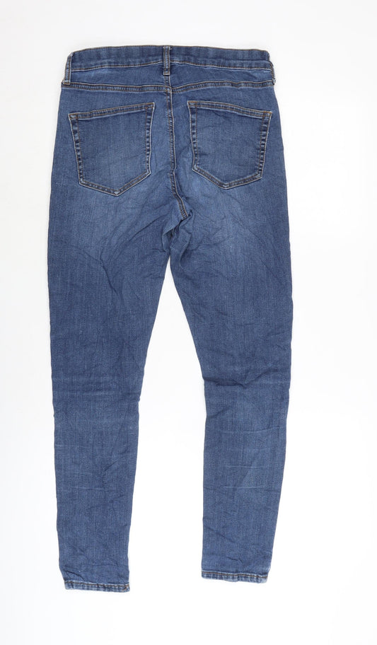 Topshop Womens Blue Cotton Blend Tapered Jeans Size 30 in L27 in Regular Zip