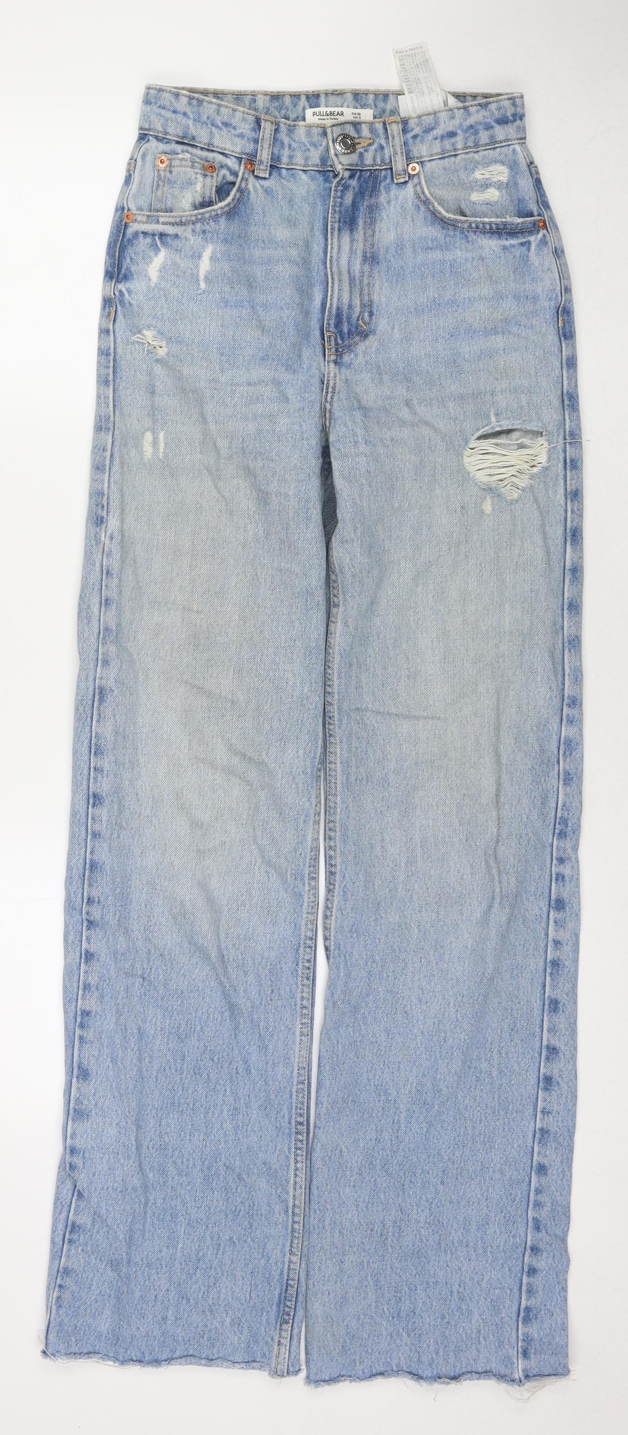 Pull&Bear Womens Blue Cotton Mom Jeans Size 4 L32 in Regular Zip
