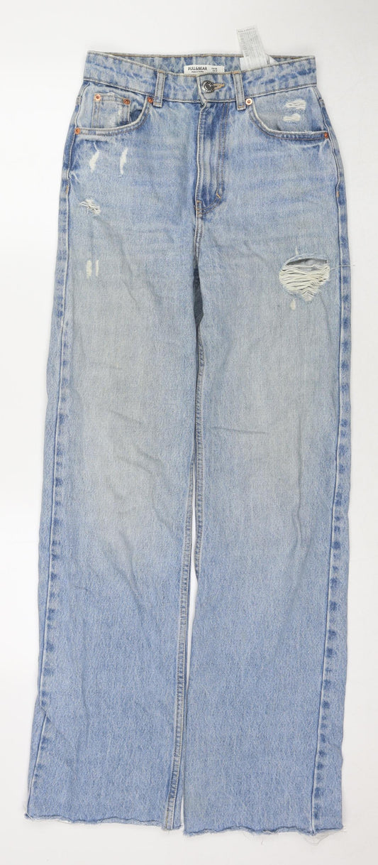 Pull&Bear Womens Blue Cotton Mom Jeans Size 4 L32 in Regular Zip