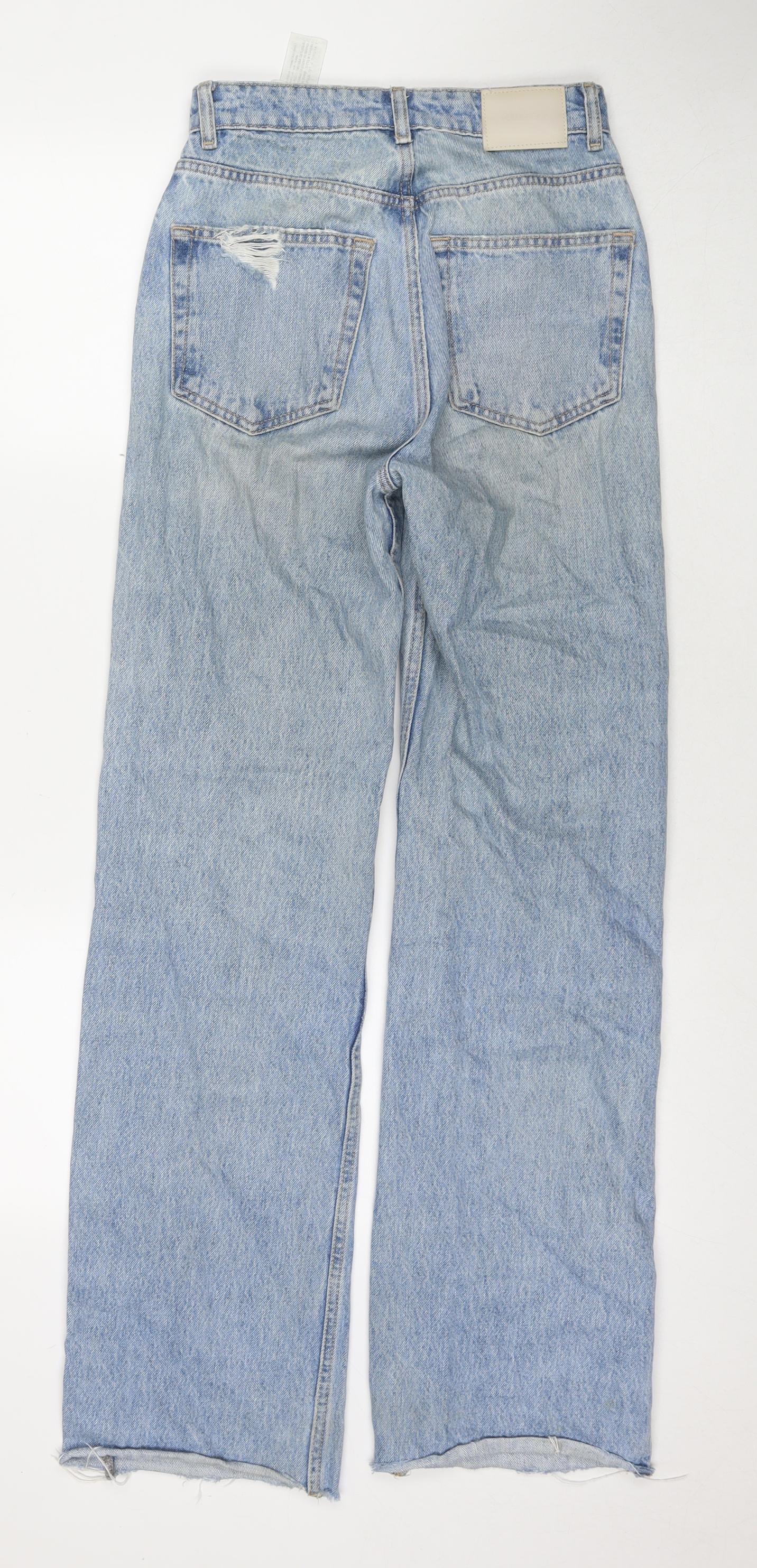 Pull&Bear Womens Blue Cotton Mom Jeans Size 4 L32 in Regular Zip