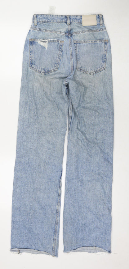 Pull&Bear Womens Blue Cotton Mom Jeans Size 4 L32 in Regular Zip