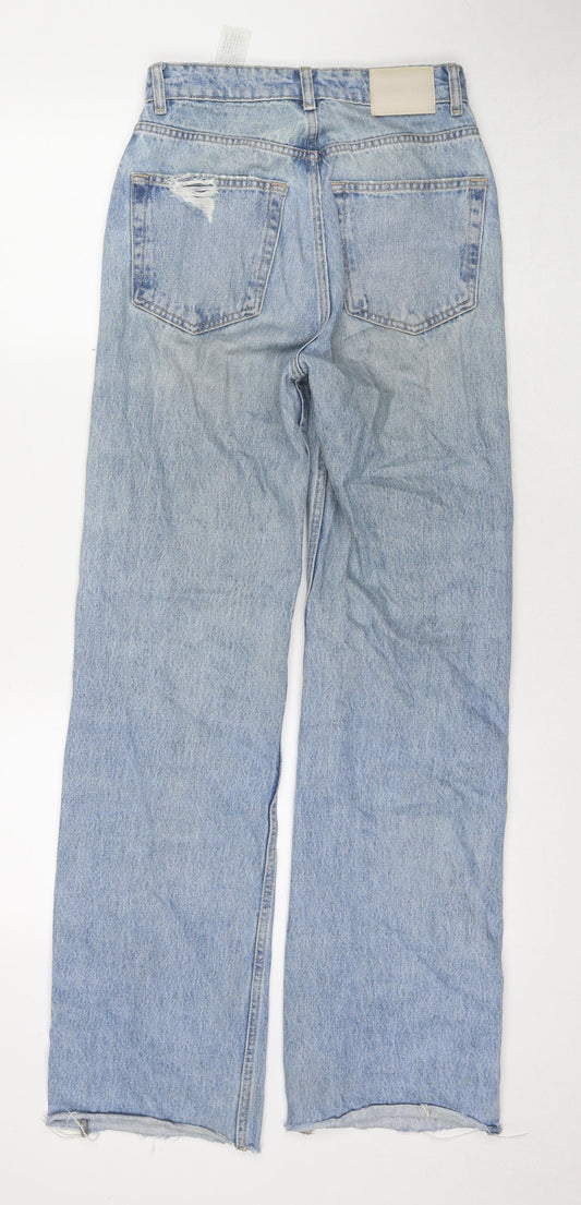 Pull&Bear Womens Blue Cotton Mom Jeans Size 4 L32 in Regular Zip