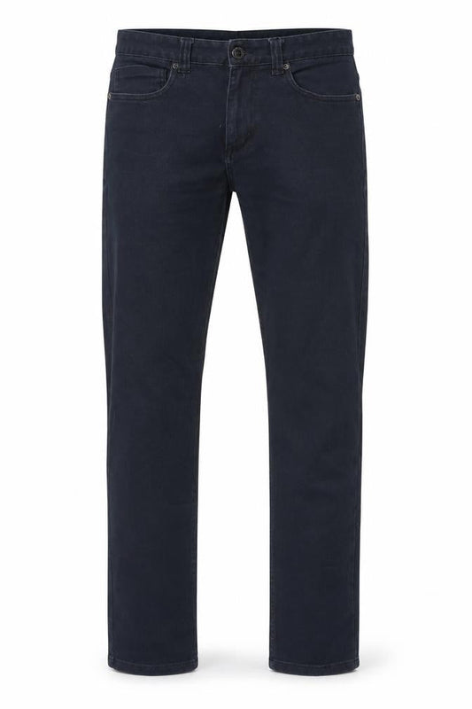 Front view of Denim & Co. men’s blue cotton straight jeans, size 30, in, 32-inch leg regular zip