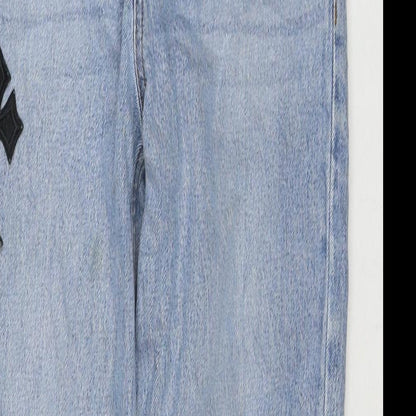 New Look Womens Blue Cotton Mom Jeans Size 8 L28 in Regular Zip - Cross Detail