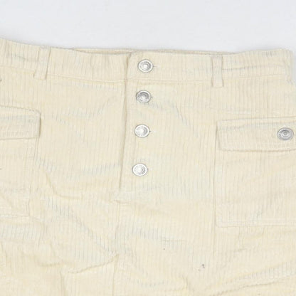 Denim & Co. Womens Beige Cotton A-Line Skirt Size 12 Button
