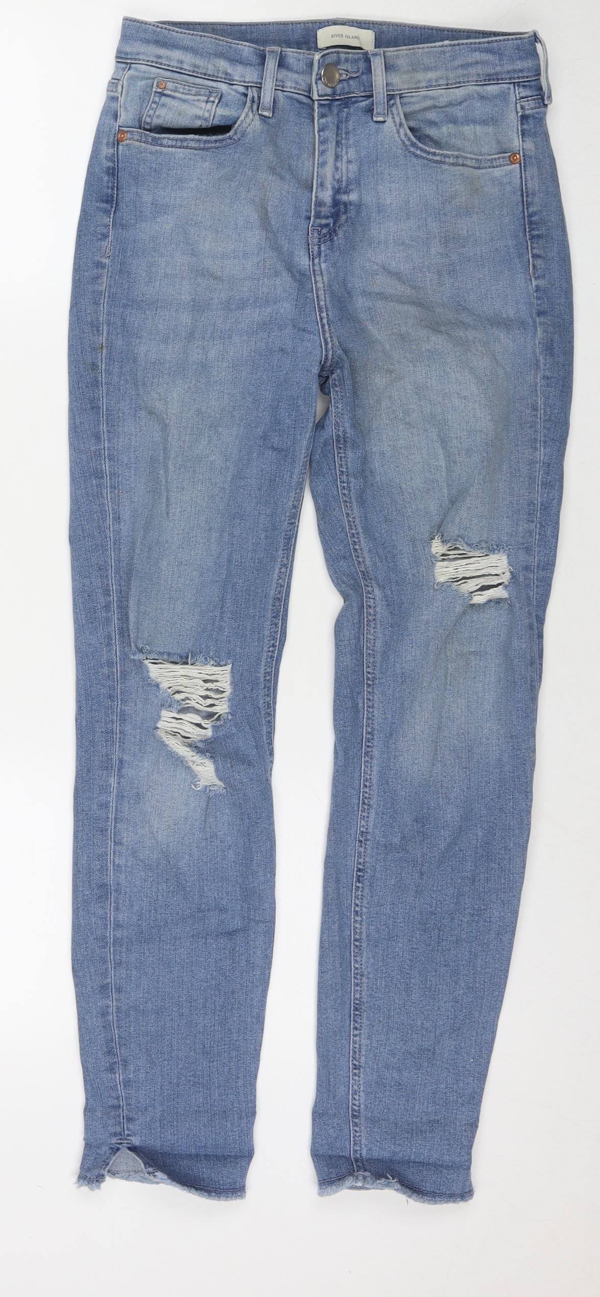 River Island Womens Blue Cotton Skinny Jeans Size 8 L27 in Regular Zip