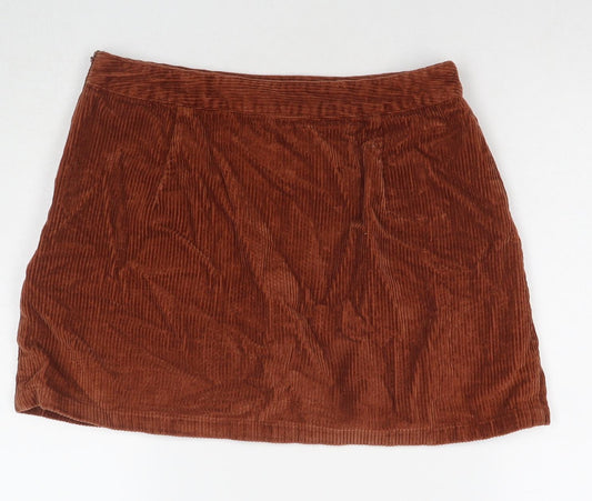 FOREVER 21 Womens Beige Cotton A-Line Skirt Size L Zip