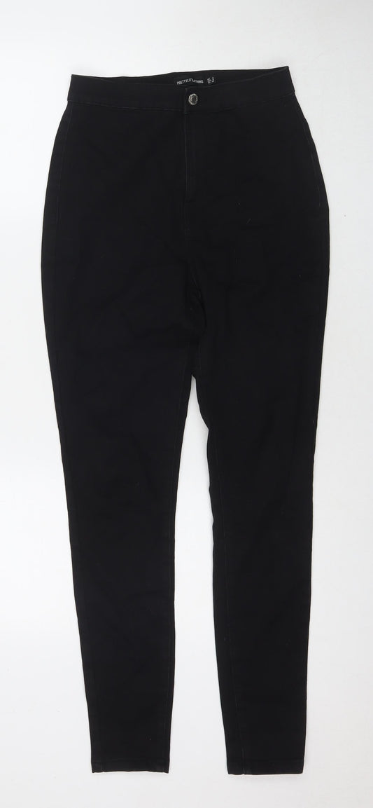 PRETTYLITTLETHING Womens Black Cotton Skinny Jeans Size 8 L29 in Regular Zip