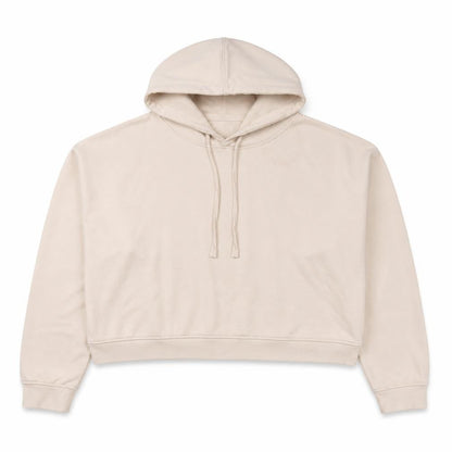 Front view of Nobody's child women’s beige cotton pullover hoodie, size XL, pullover