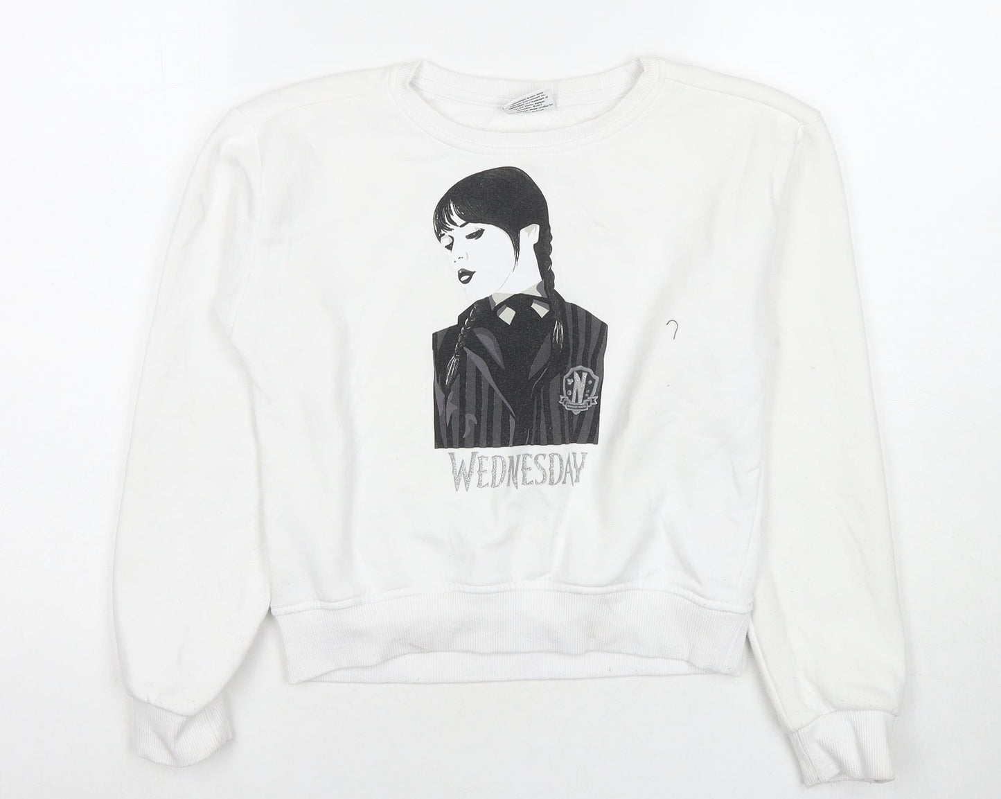 Wednesday Girls White Cotton Pullover Sweatshirt Size 10-11 Years Pullover - Wednesday Addams Family
