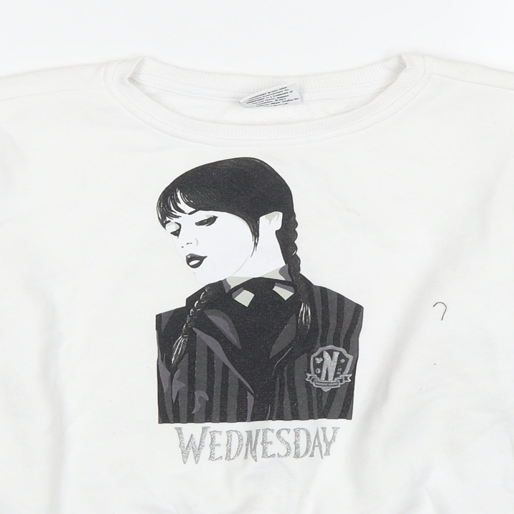 Wednesday Girls White Cotton Pullover Sweatshirt Size 10-11 Years Pullover - Wednesday Addams Family