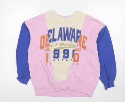 H&M Girls Multicoloured Colourblock Cotton Pullover Sweatshirt Size 10-11 Years Pullover - Delaware 1990 Age 10-12Years