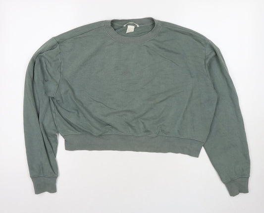 H&M Womens Green Cotton Pullover Sweatshirt Size M Pullover