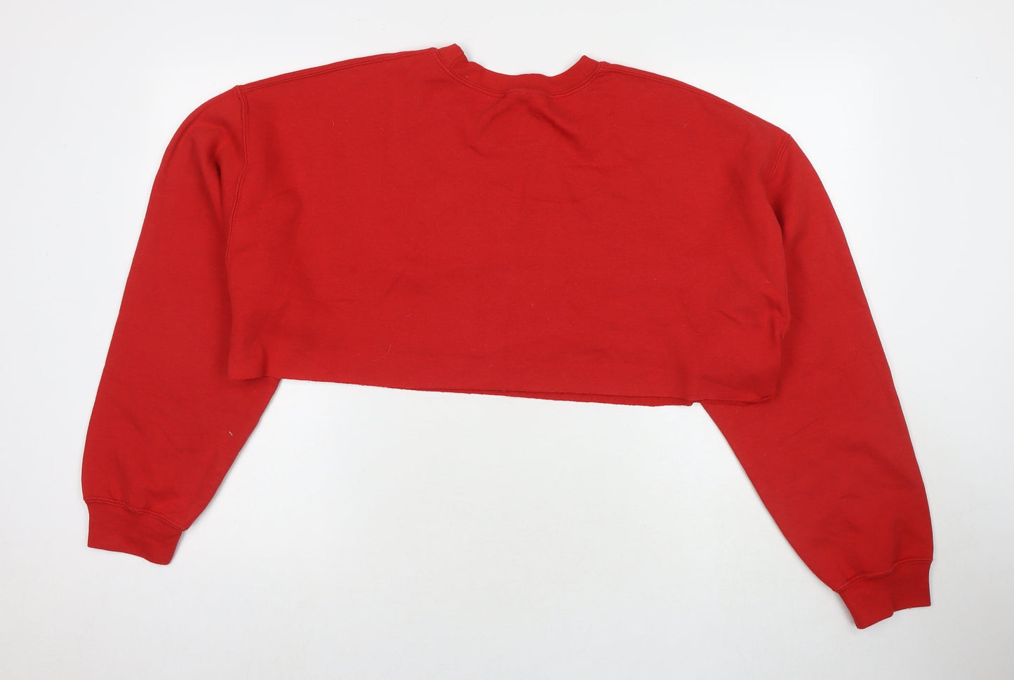 PRETTYLITTLETHING Womens Red Cotton Pullover Hoodie Size L Pullover - Cropped Let's Get Piste Mountains