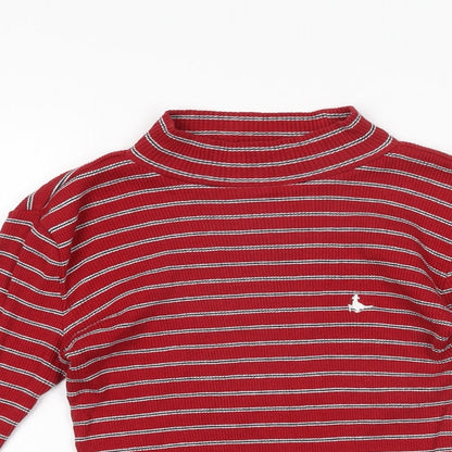 Jack Wills Womens Red Striped Cotton Basic T-Shirt Size 6 High Neck