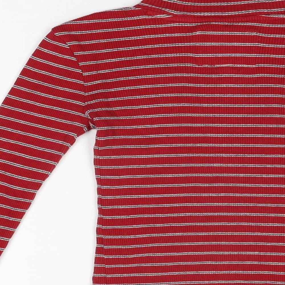 Jack Wills Womens Red Striped Cotton Basic T-Shirt Size 6 High Neck