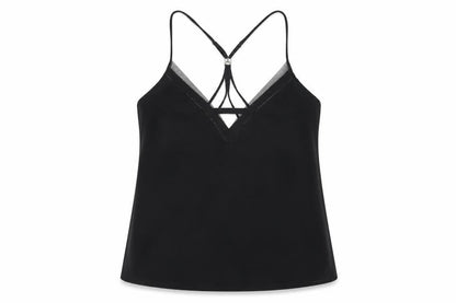 Front view of Autograph women’s black solid polyester cami pyjama top, size UK 16