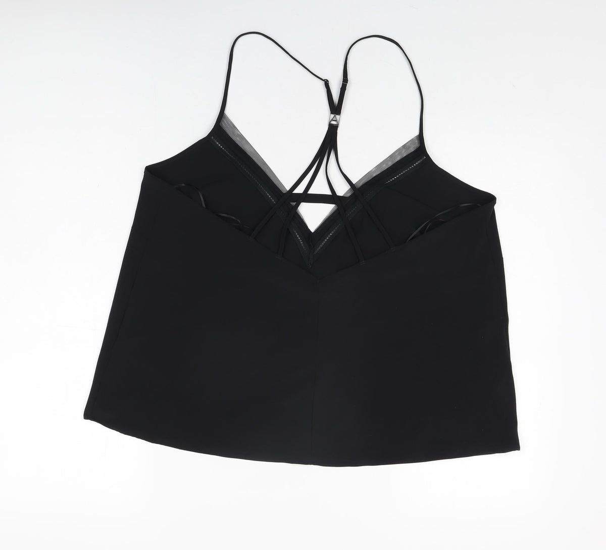 Back view of Autograph women’s black solid polyester cami pyjama top, size UK 16