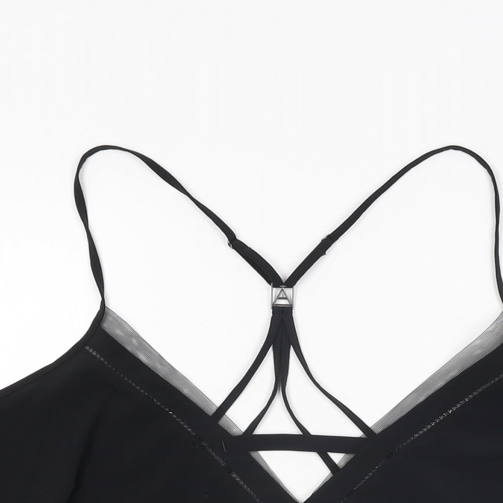 Close-up detail of Autograph women’s black solid polyester cami pyjama top, size UK 16