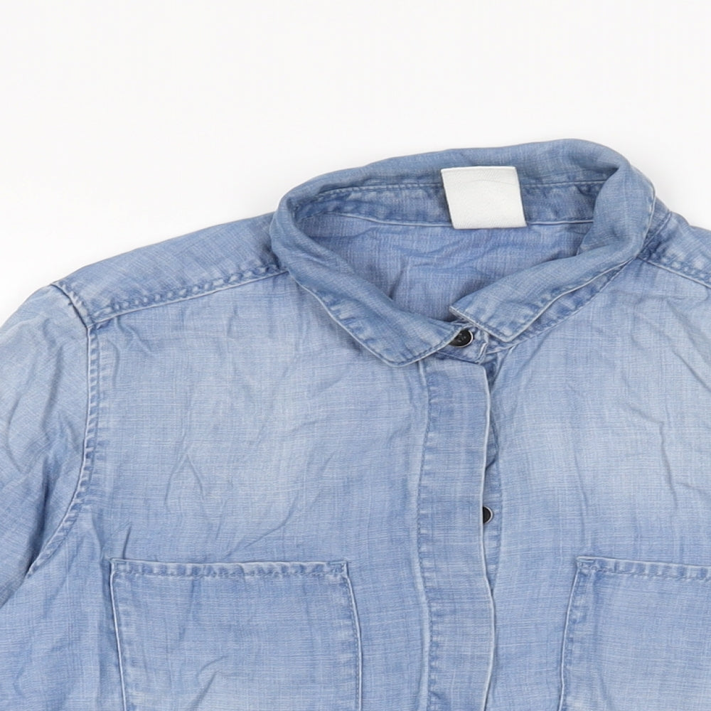 Womens UK Size 6 H&M Blue Basic Button-Up