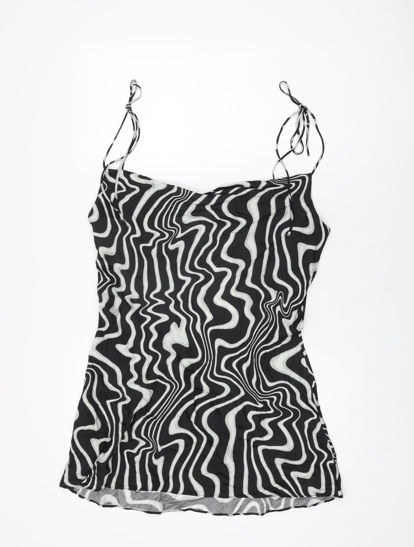 Zara Womens Black Geometric Viscose Basic Blouse Size XL Cowl Neck