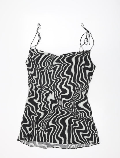 Zara Womens Black Geometric Viscose Basic Blouse Size XL Cowl Neck