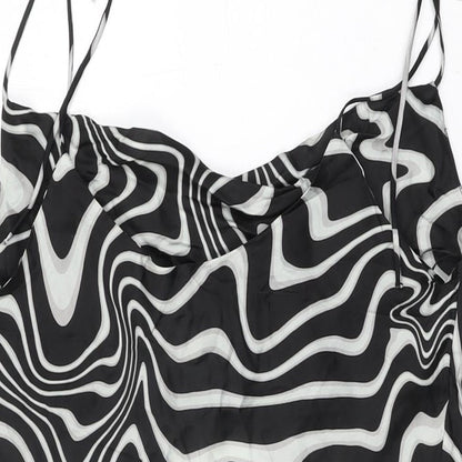 Zara Womens Black Geometric Viscose Basic Blouse Size XL Cowl Neck