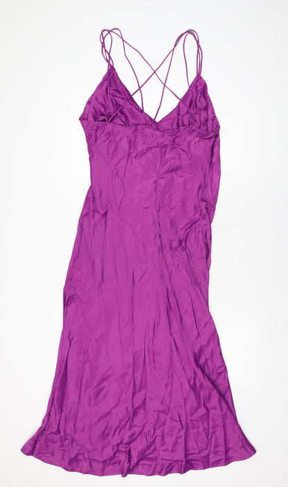 Zara Womens Purple Polyester Slip Dress Size XL V-Neck Pullover