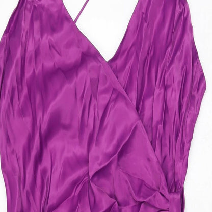 Zara Womens Purple Polyester Slip Dress Size XL V-Neck Pullover