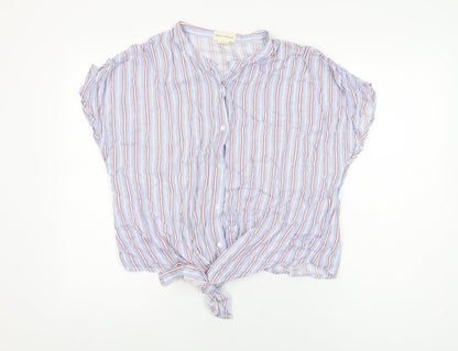 Madison & Monroe Womens Blue Striped Viscose Basic Button-Up Size L Round Neck