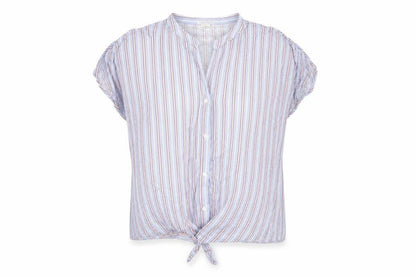 Madison & Monroe Womens Blue Striped Viscose Basic Button-Up Size L Round Neck