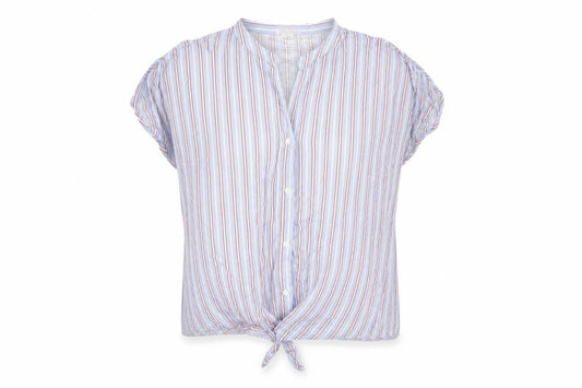 Madison & Monroe Womens Blue Striped Viscose Basic Button-Up Size L Round Neck