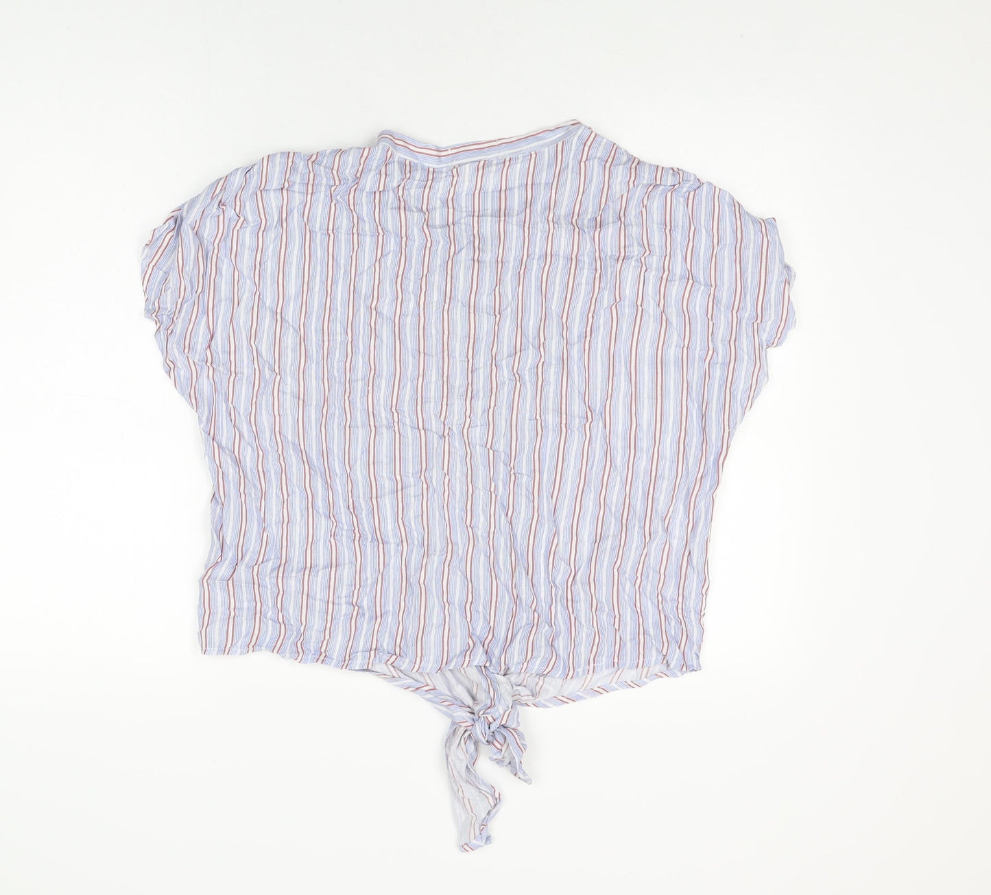 Madison & Monroe Womens Blue Striped Viscose Basic Button-Up Size L Round Neck