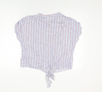 Madison & Monroe Womens Blue Striped Viscose Basic Button-Up Size L Round Neck